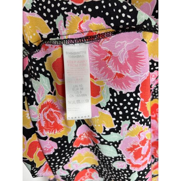 Topshop Floral Long sleeve open back dress Slit front Empire Waist Size US 6 - Picture 10 of 11